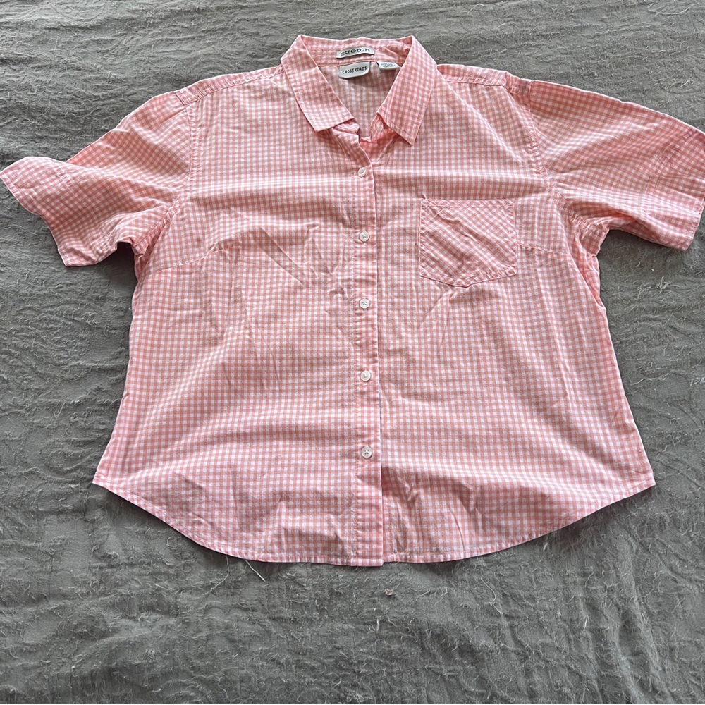 Crossroads Women’s‎ Peach Gingham Short Sleeve Button Up Size 10 Spring Picnic